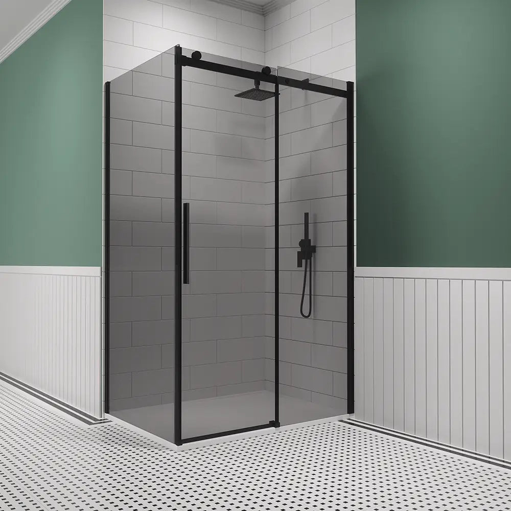 Box doccia 90x140 cm scorrevole vetro 8mm fumé profili nero opaco h195cm | Creta