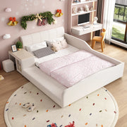 LETTO 140x200 cm in velluto bianco con scrivania, sgabello e ripiano