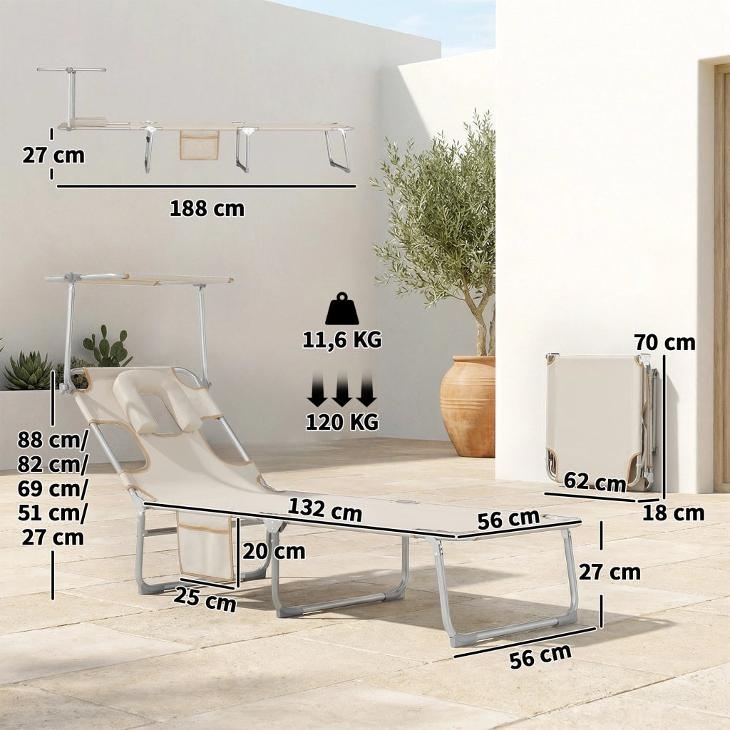 Poltrone Reclinabili Pieghevoli con Cuscini ¨C Minimal ¨C Tessuto Beige