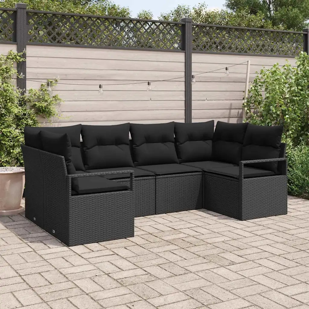 Set Divano da Giardino con cuscino 6 pcs Nero polyrattan