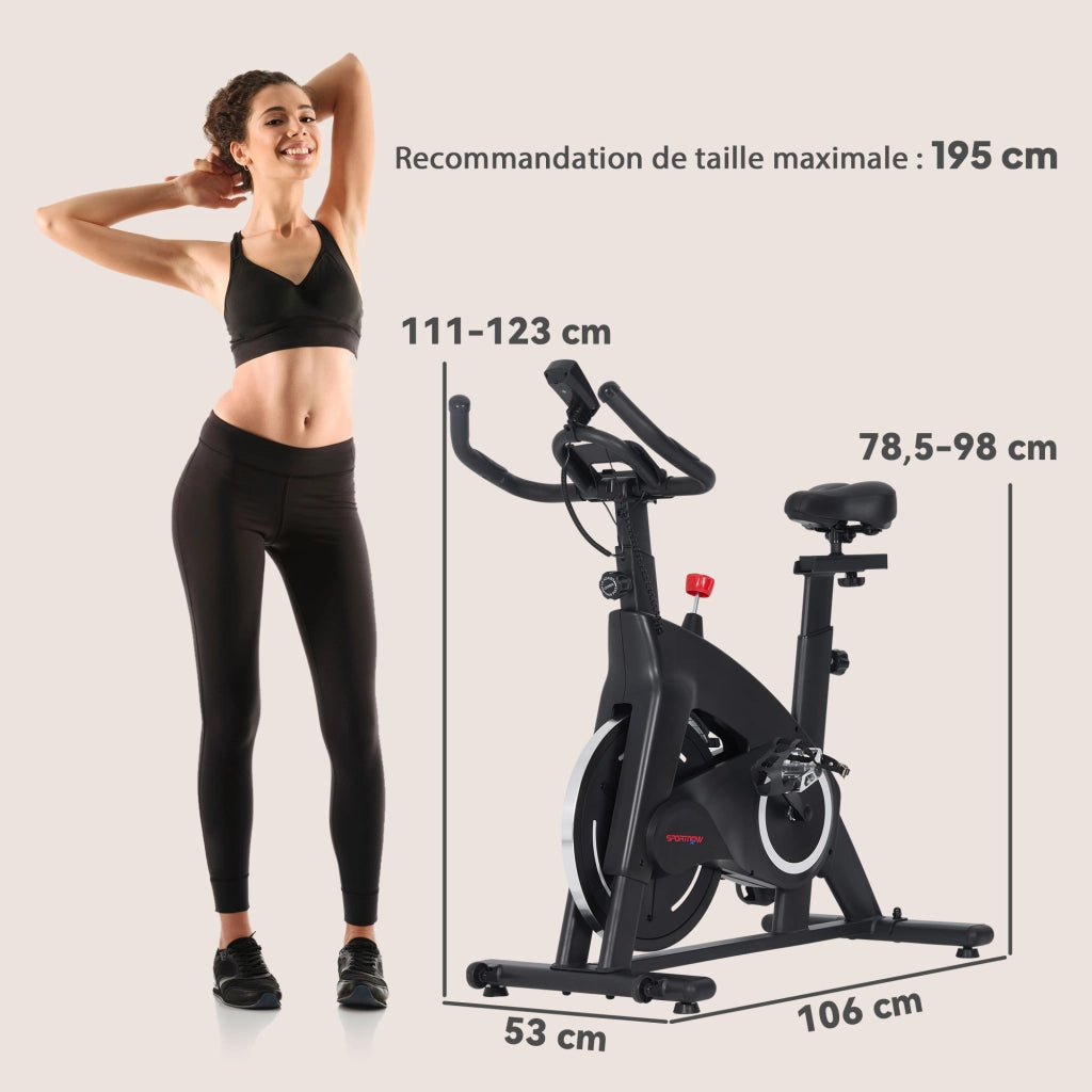 Bicicletta da fitness ¨C Minimal ¨C nero, sella e manubrio regolabili, schermo LCD, supporto tablet
