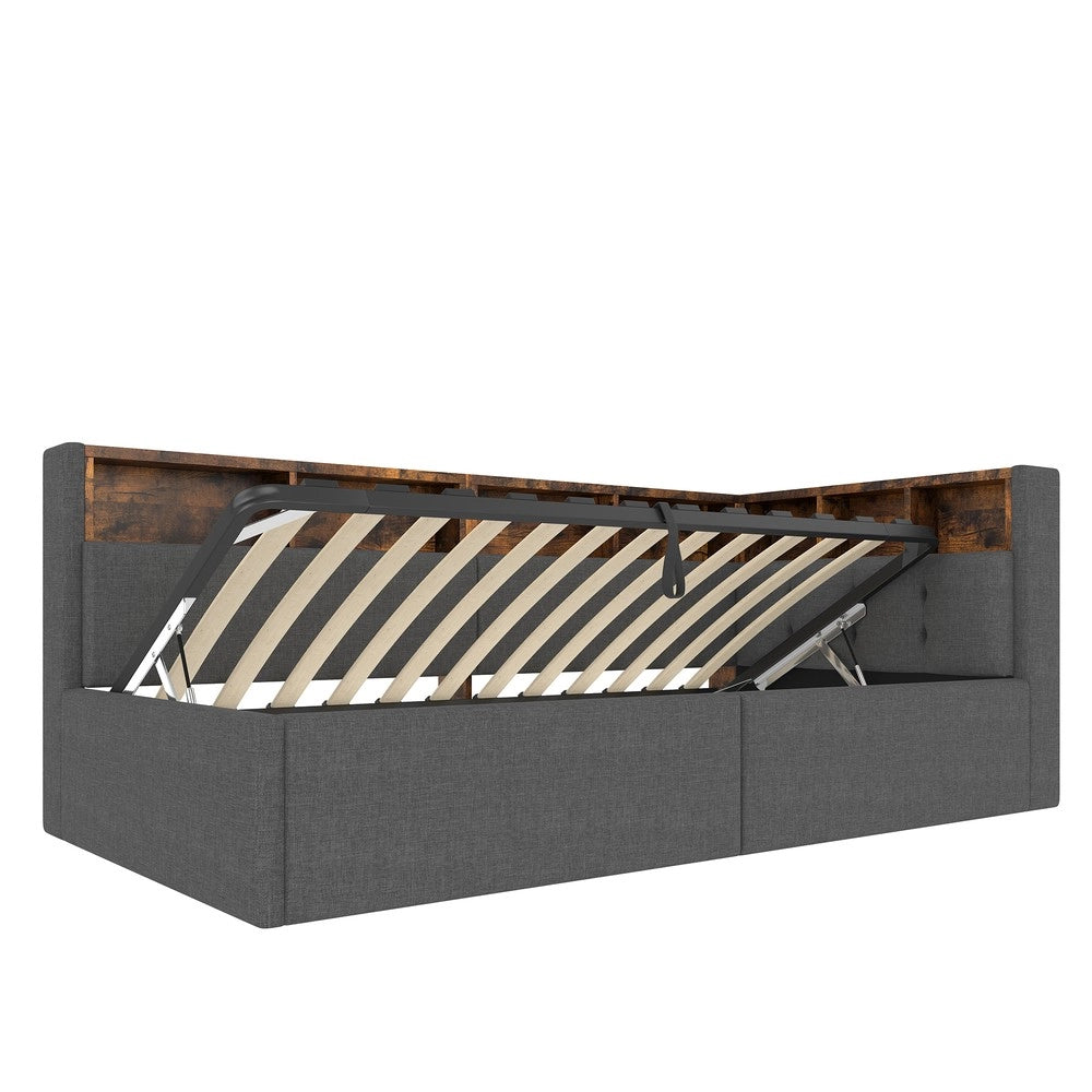 Letto Diurno con Contenitore e LED ¨C Xylo ¨C Tessuto Grigio 90x200 cm