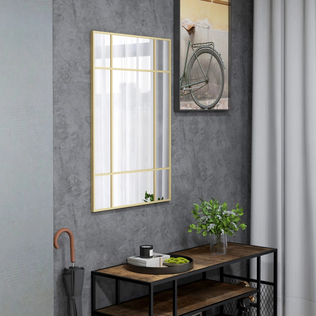 Specchio da parete stile industriale con cornice in metallo dorato e 4 ganci ¨C Xylo ¨C 90x60 cm