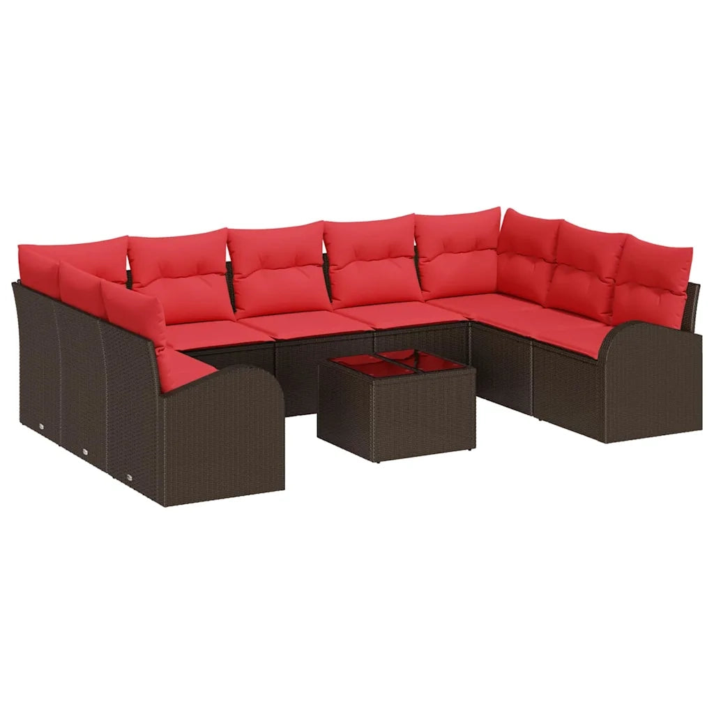 Set Divano da Giardino 10 pcs Marrone e Rosso polyrattan 3354883
