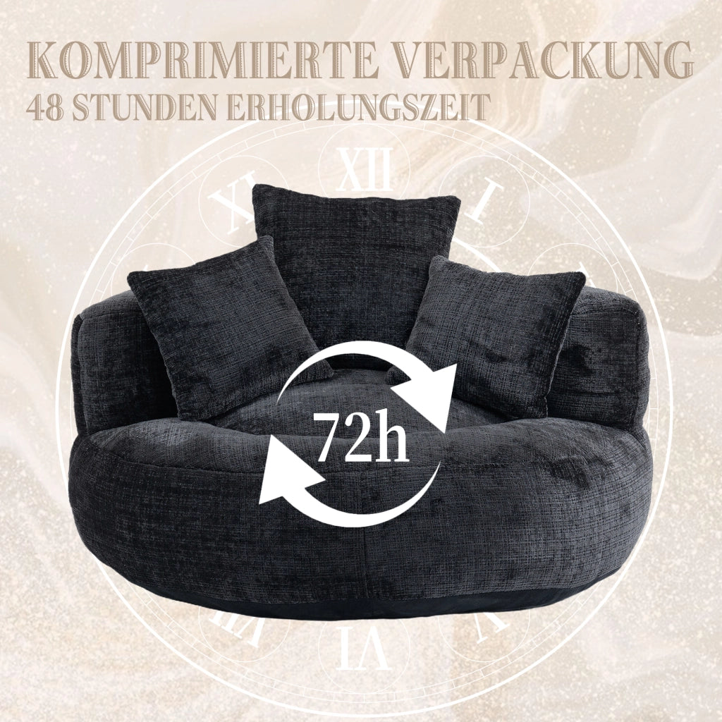 POLTRONA Relax 108x108x52 cm in Chenille Nera con Braccioli