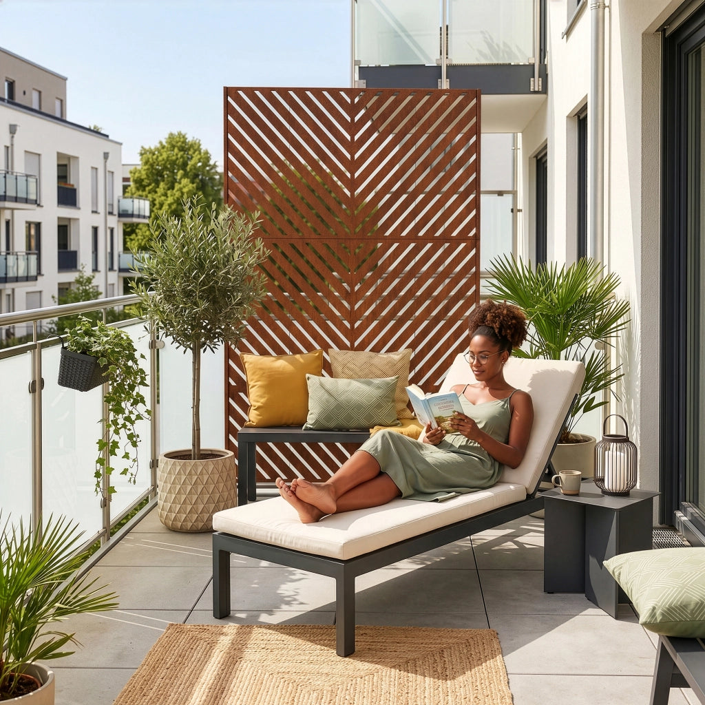 Pannello Divisorio Kekan con Struttura Decorativa in Acciaio Corten 180 x 90 cm - Marrone Ossidato casa.pro