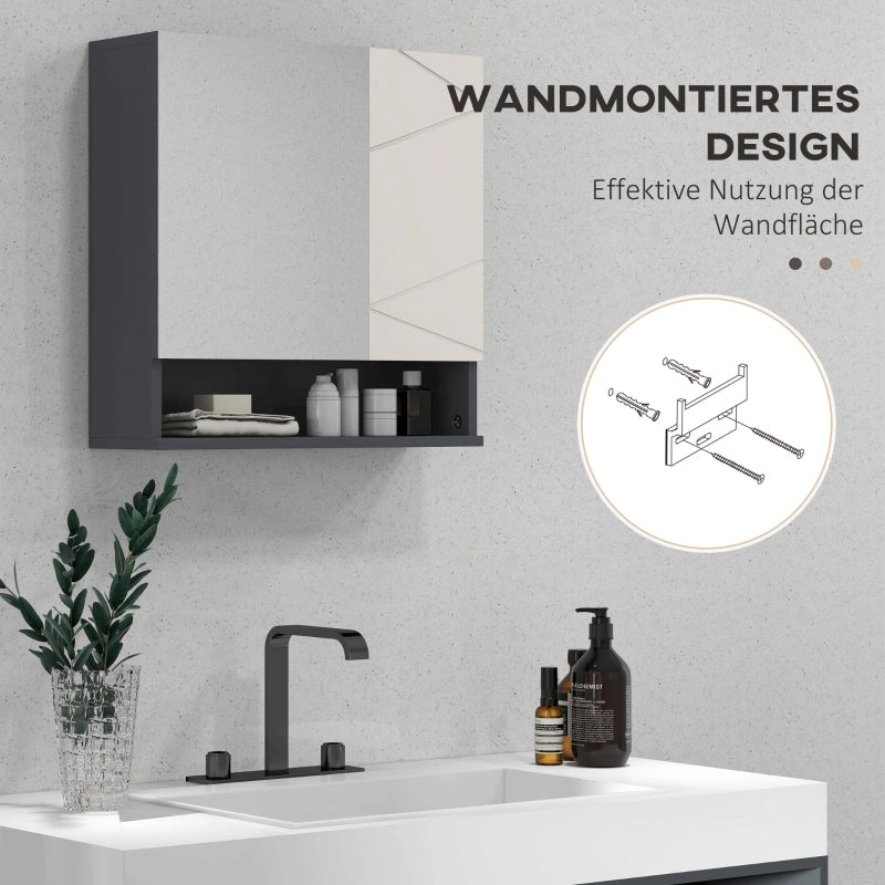 Mobiletto con specchio per il bagno, mobiletto da bagno con specchio, mobiletto a parete con ripiano regolabile, vano a giorno, funzione