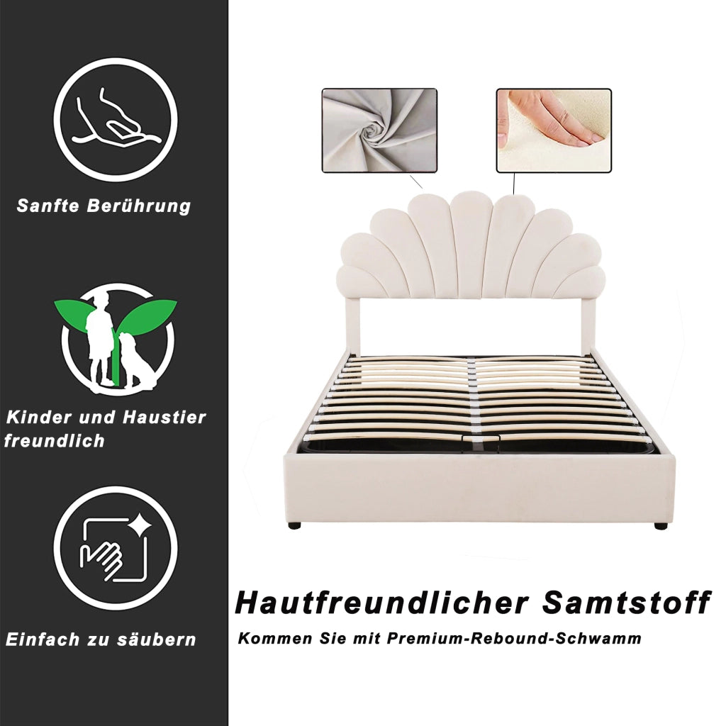 DESMIU Letto contenitore Letto Matrimoniale con testiera regolabile, vano idraulico, 140 × 200 cm, senza materasso