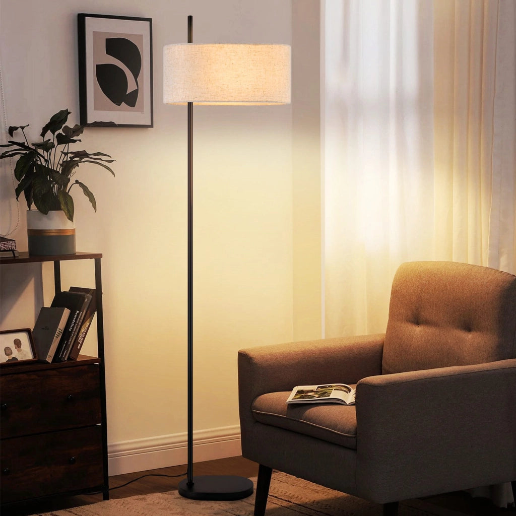 ZMH Lampada da terra nera 154cm paralume tessuto E27 retrò per camera letto