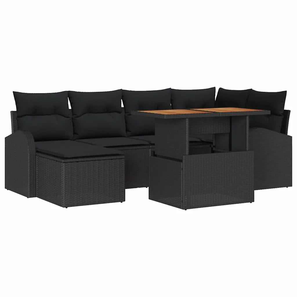 Set Divano da Giardino con cuscino 7 pcs Nero