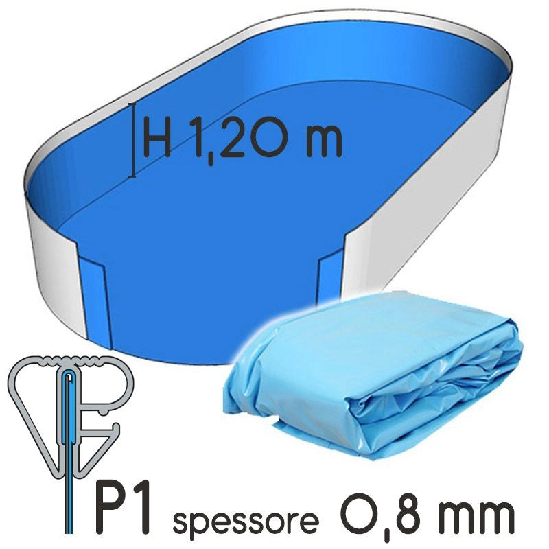 Liner Per Piscina A Forma Ovale 9,16 X 4,60 H.1,50 M Sabbia- Attacco P3 - Spessore 0,80 Mm Colore: Azzurro, Tipo attacco: P1, Altezza: 1.20 m