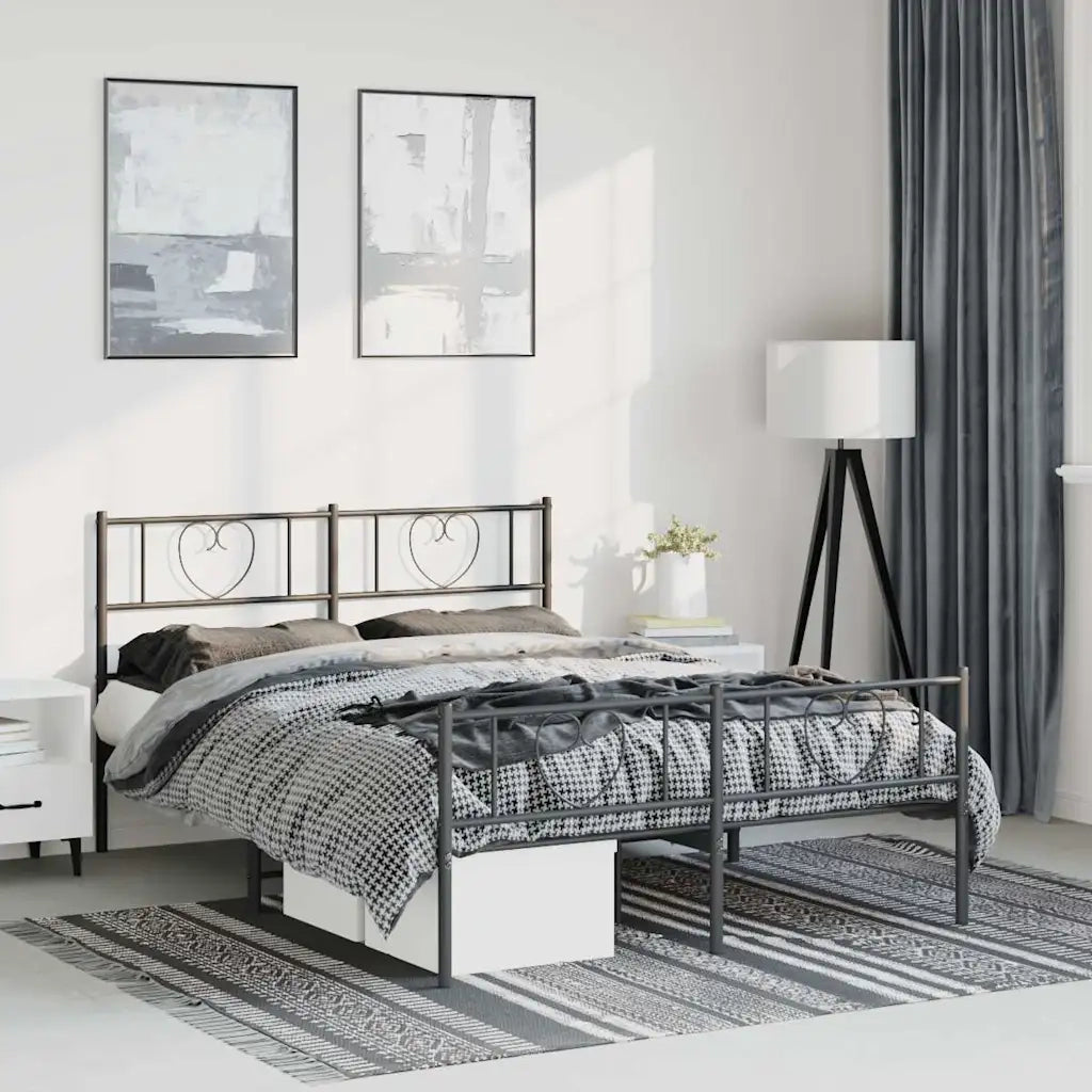 Giroletto con Testiera e Pediera-Struttura Letto Metallo Nero 150x200 cm 620893