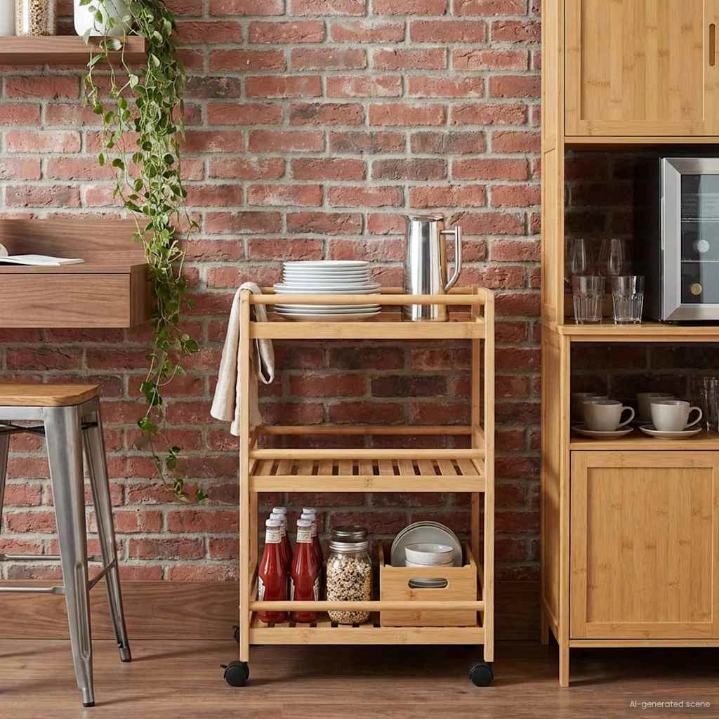 Carrello da Cucina con Ruote Naturale 46 x 38 x 76 cm Bambù 42028297