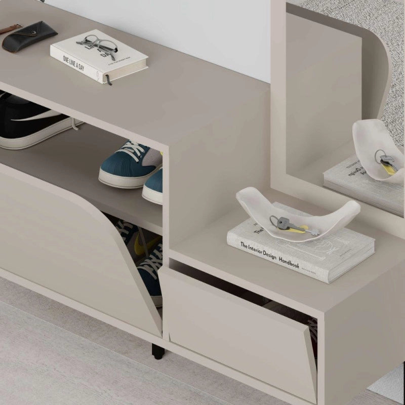 Mobile ingresso Mila con scarpiera ganci appendi abito e specchio colore cashmere