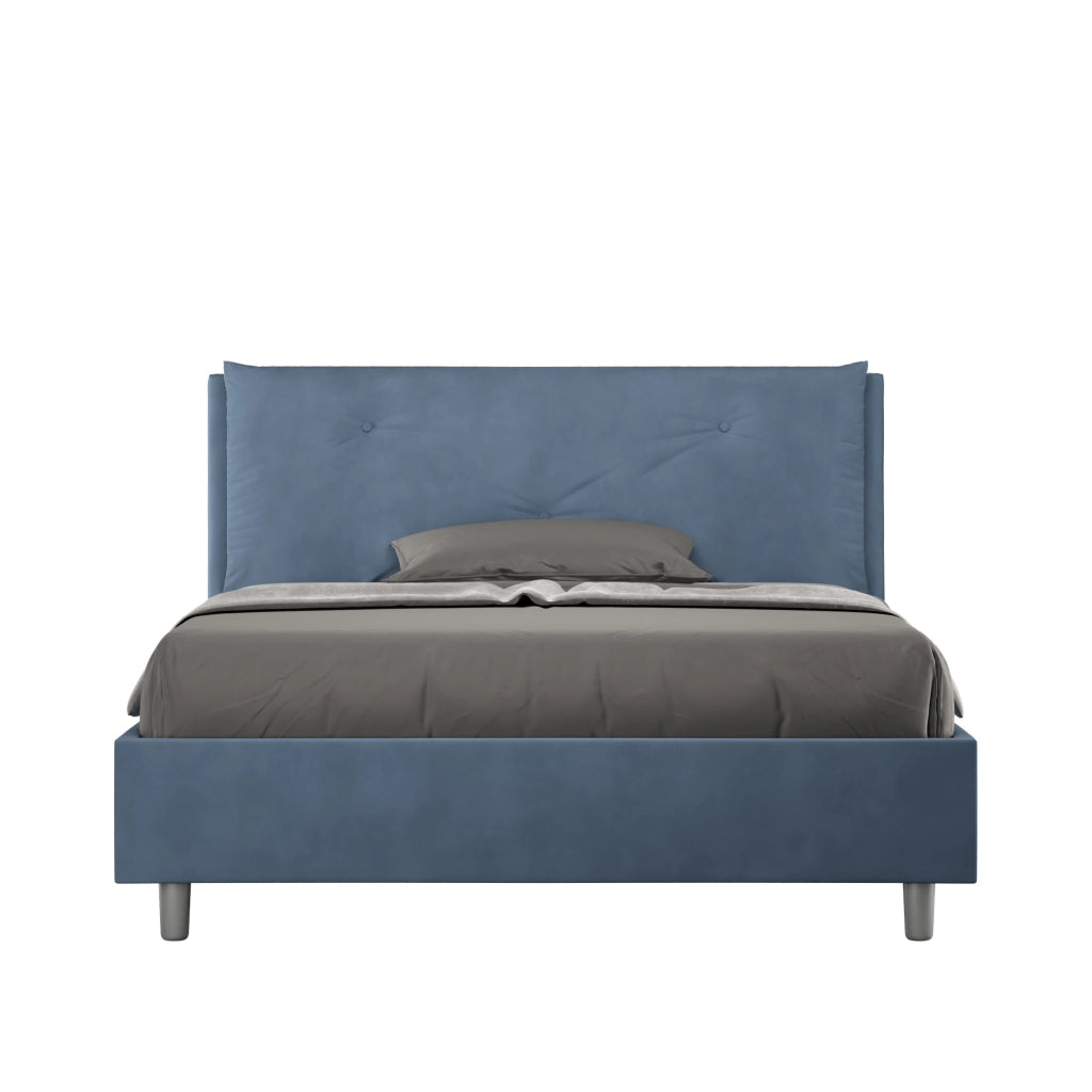 BS COM Letto matrimoniale francese con rete imbottito 140x210 microfibra blu Large