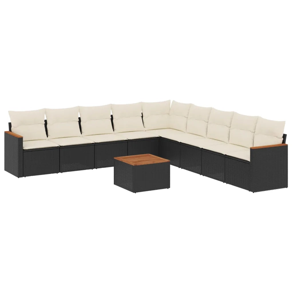Set Divani da Giardino 10pz con Cuscini in Polyrattan Nero
