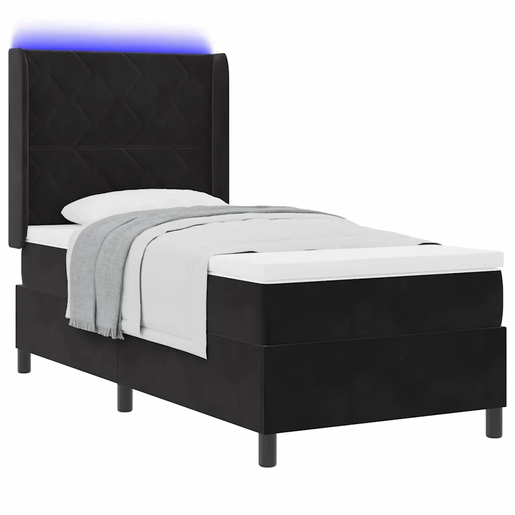 Letto a molle con materasso con led Nero 100 x 200 cm Velluto