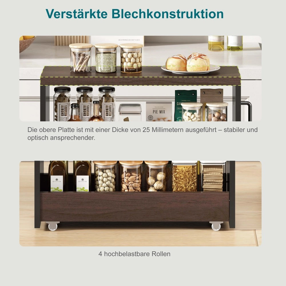 Carrello Portaoggetti Slim con Ruote ¨C Xylo ¨C Nero/Legno, 4 Ripiani, 55x20x85 cm
