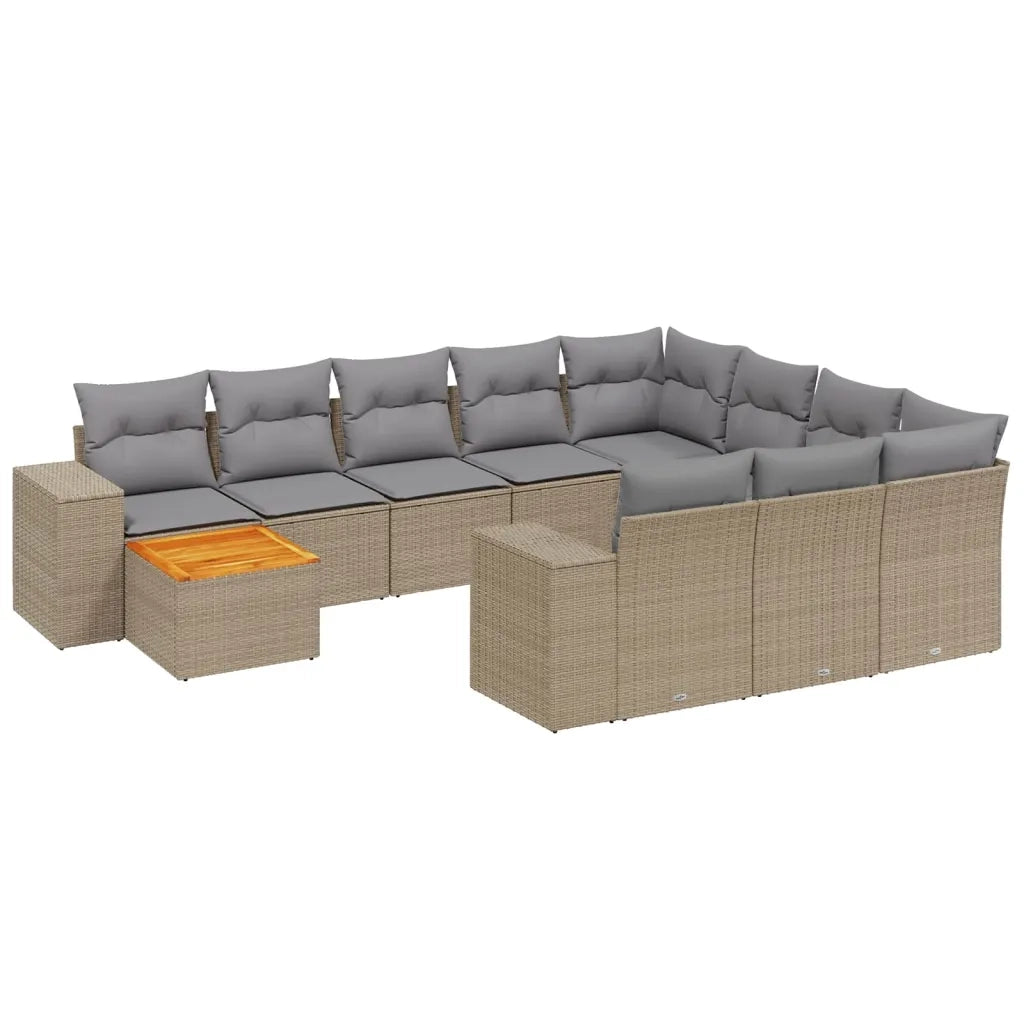 Set Divani da Giardino 11 pz con Cuscini Beige in Polyrattan 3225632