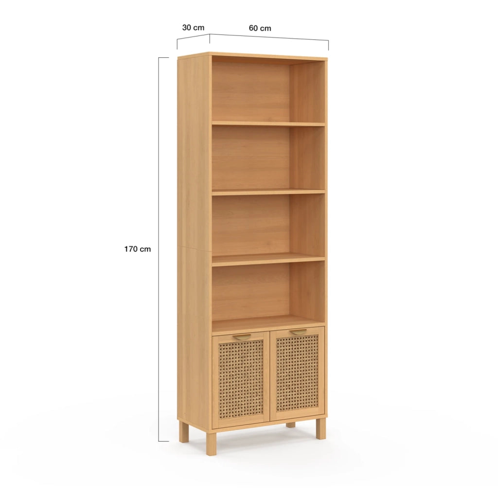 IDMarket - Libreria a 4 livelli con armadio EDHEN in vimini e legno