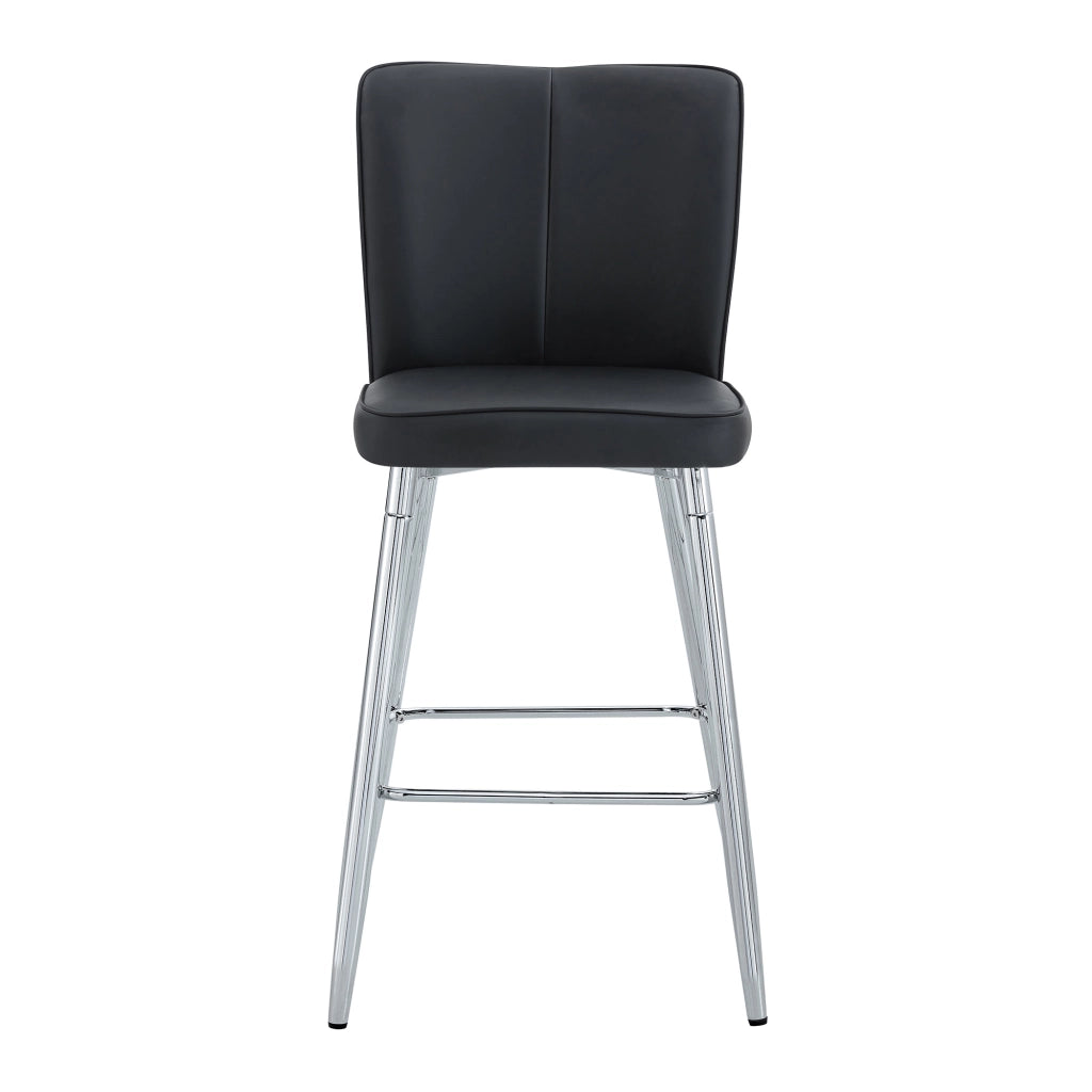 Set di 2 sgabelli da bar h 101 cm in PU nero e metallo argento, con schienale ergonomico e seduta imbottita