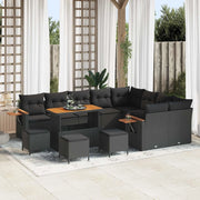 Set Divano da Giardino con cuscino 14 pcs Nero polyrattan