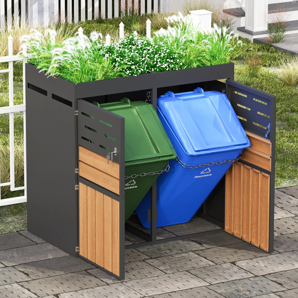 Armadietto da Giardino con Fioriera ¨C MINIMAL ¨C Acciaio Zincato, Ante a Lamelle, 2 Scomparti