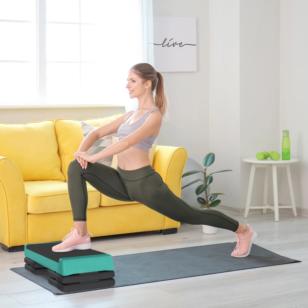 Step Aerobico Fitness Antiscivolo ¨C Xylo ¨C Altezza Regolabile 3 Livelli 77x36x20,5cm Verde e Nero
