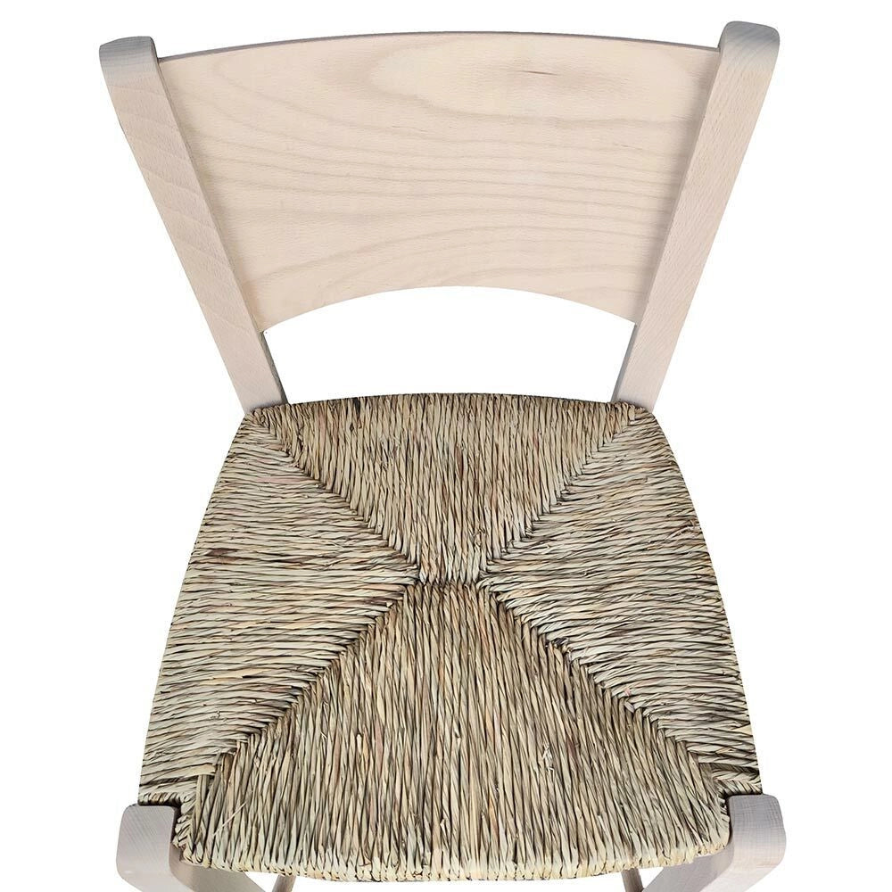 Sgabello alto da bar Lucy h 73 cm in legno grezzo con seduta in paglia