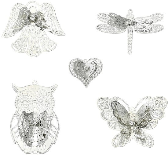 Accessori per gioielli DIY - Thema insetti - Connettori in ottone - 10 pezzi - Libellula/Farfalla/Angelo/Uccello/Cuore - Alta qualità - Mod. Bedels