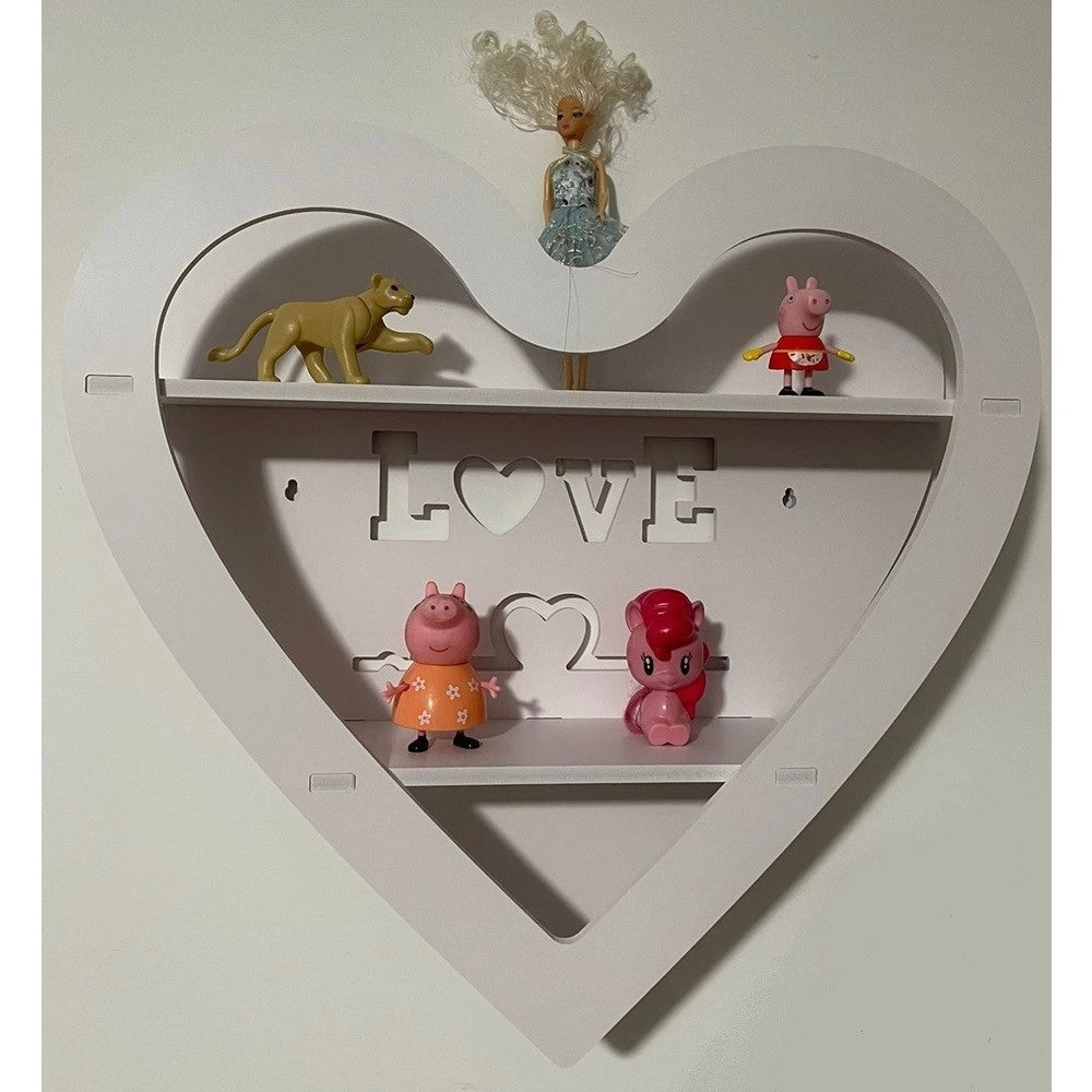 Trade Shop - Mensola Scaffale Da Parete A Forma Di Cuore Con Scritta Love A 2 Ripiani Camera Corridoio -