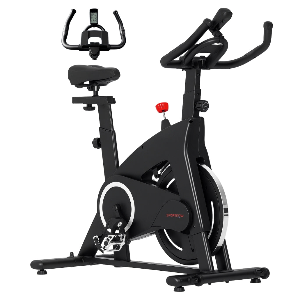 Bicicletta da fitness ¨C Minimal ¨C nero, sella e manubrio regolabili, schermo LCD, supporto tablet