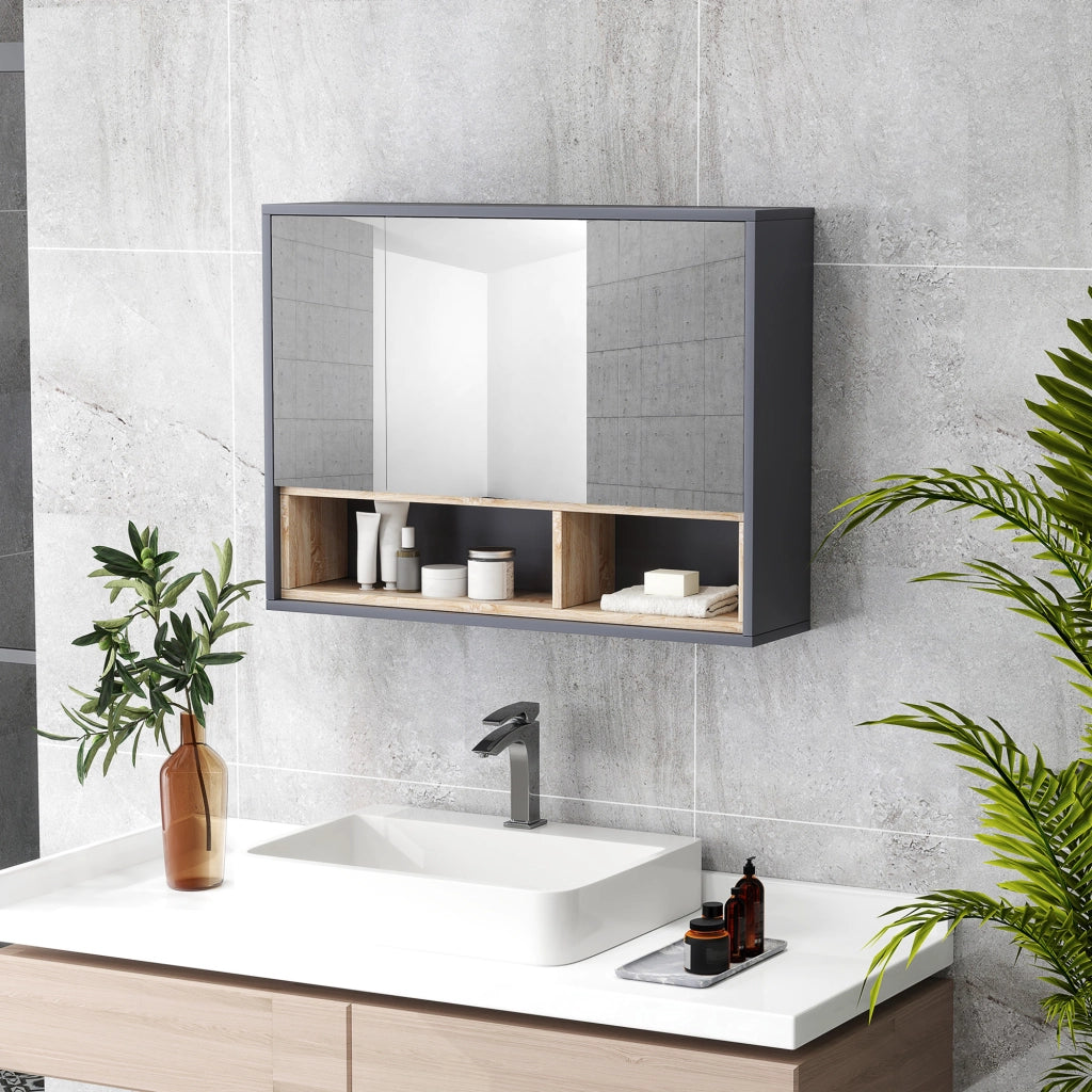 Mobile bagno sospeso con specchio ¨C Xylo ¨C 3 ante 8 ripiani grigio