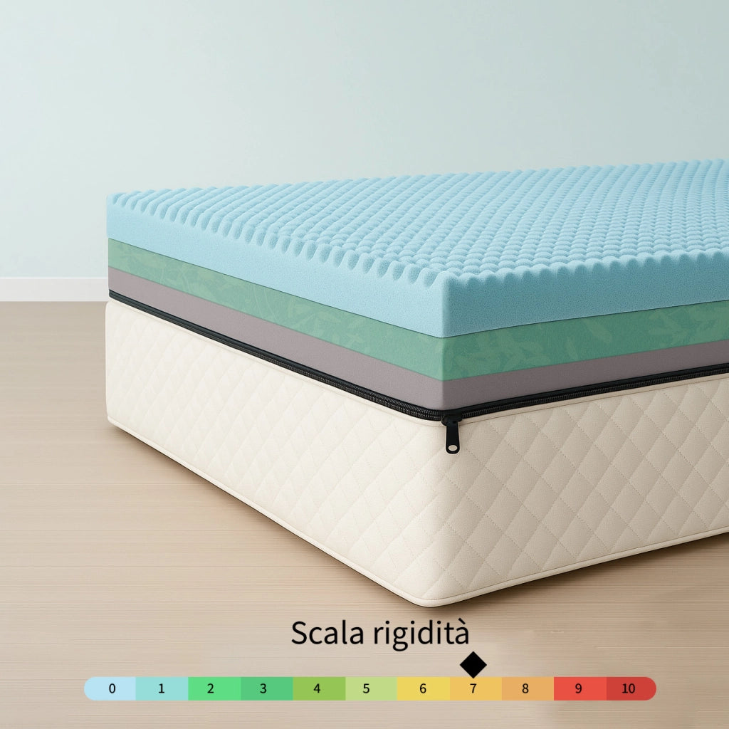 Materasso Memory Matrimoniale 165x190 h 20 cm in Memory Foam. A 7 Zone Differenziate Ortopedico. Rivestimento Policot Fresco e Traspirante. Made in Italy 100%