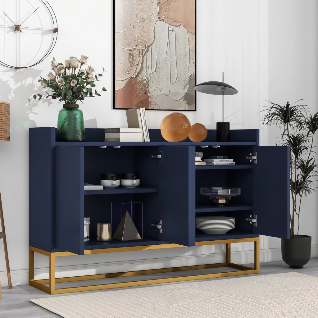 Credenza a 4 ante senza maniglie con ripiani regolabili in truciolare e MDF blu navy 120 × 30 × 80 cm
