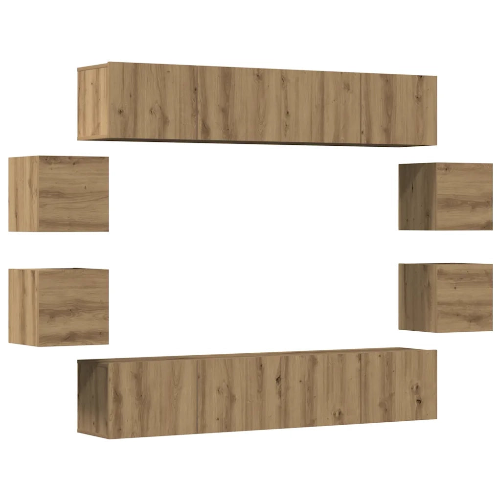 Set Mobile TV 8 pz Montato a Parete Rovere in Legno Multistrato 3328950