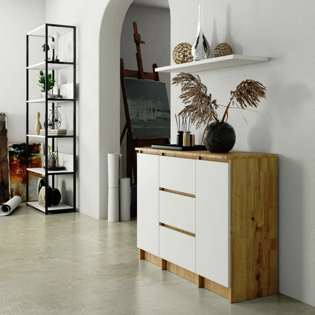 Cassettiera AKORD K100 Quercia Artigiana 101 cm 2 ante 3 cassetti inserto frontale Bianco 101x35x76 cm