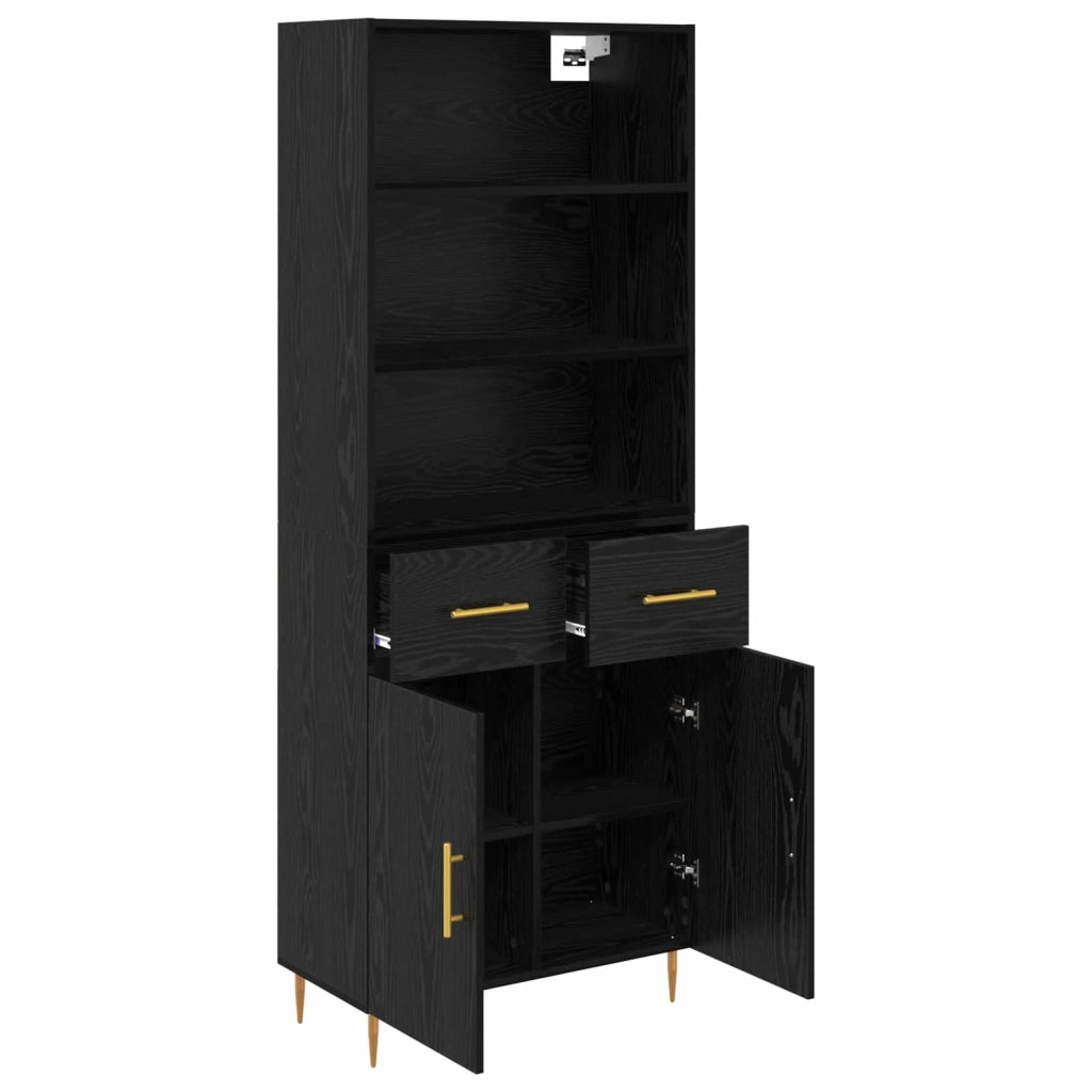 Credenza-Buffet-Armadio da cucina Rovere Nero 69,5 x 34 x 180 cm Legno multistrato 829834