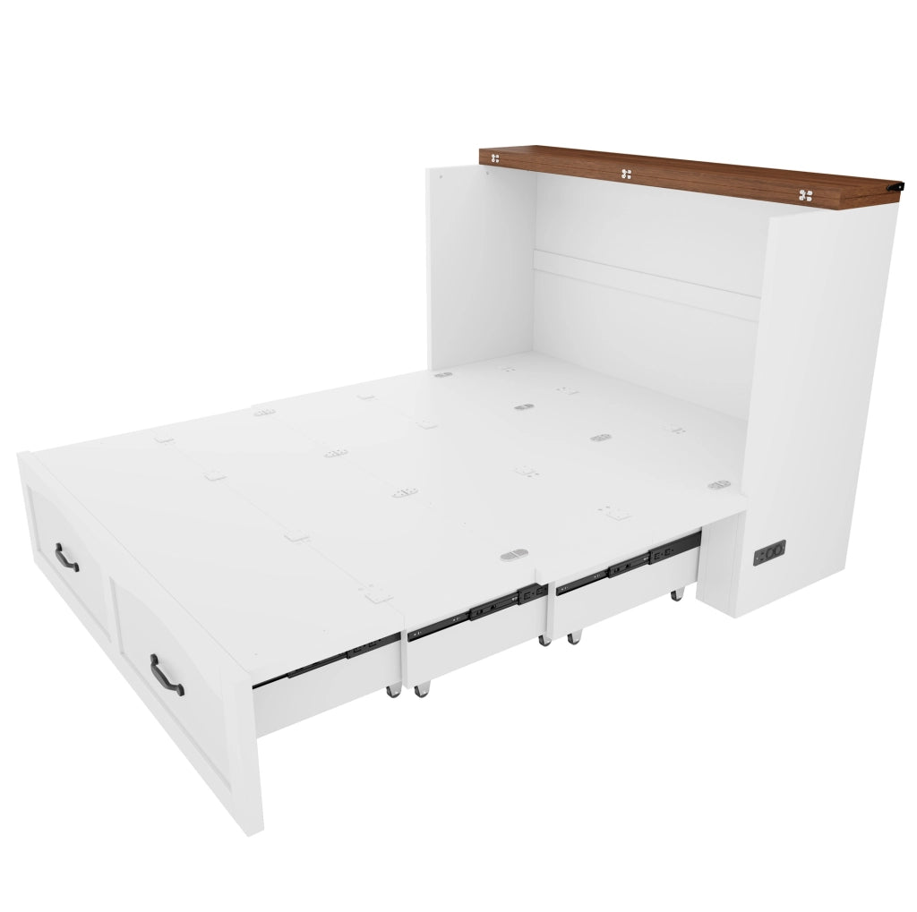 Letto pieghevole salvaspazio 140x200 cm con presa EU; struttura in metallo e legno; bianco