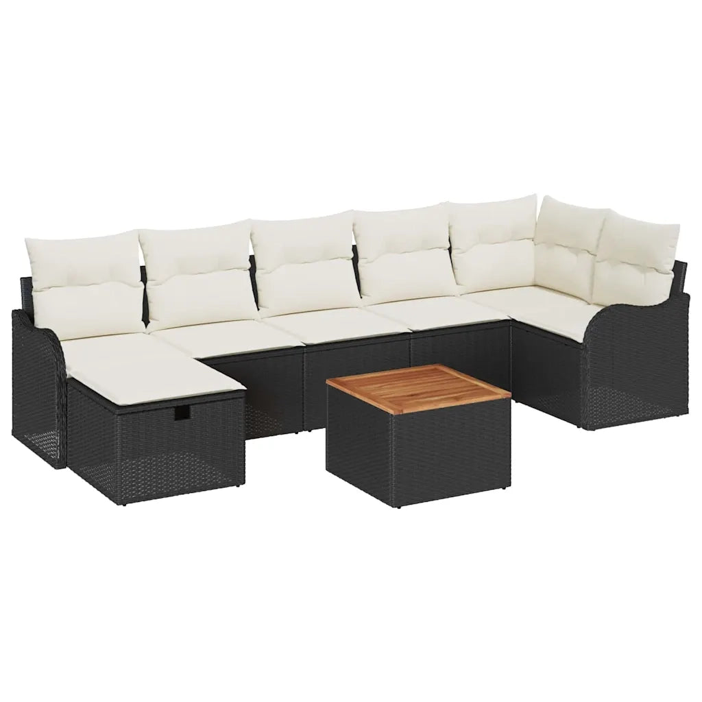 Set Divano da Giardino con cuscino 8 pcs Nero polyrattan