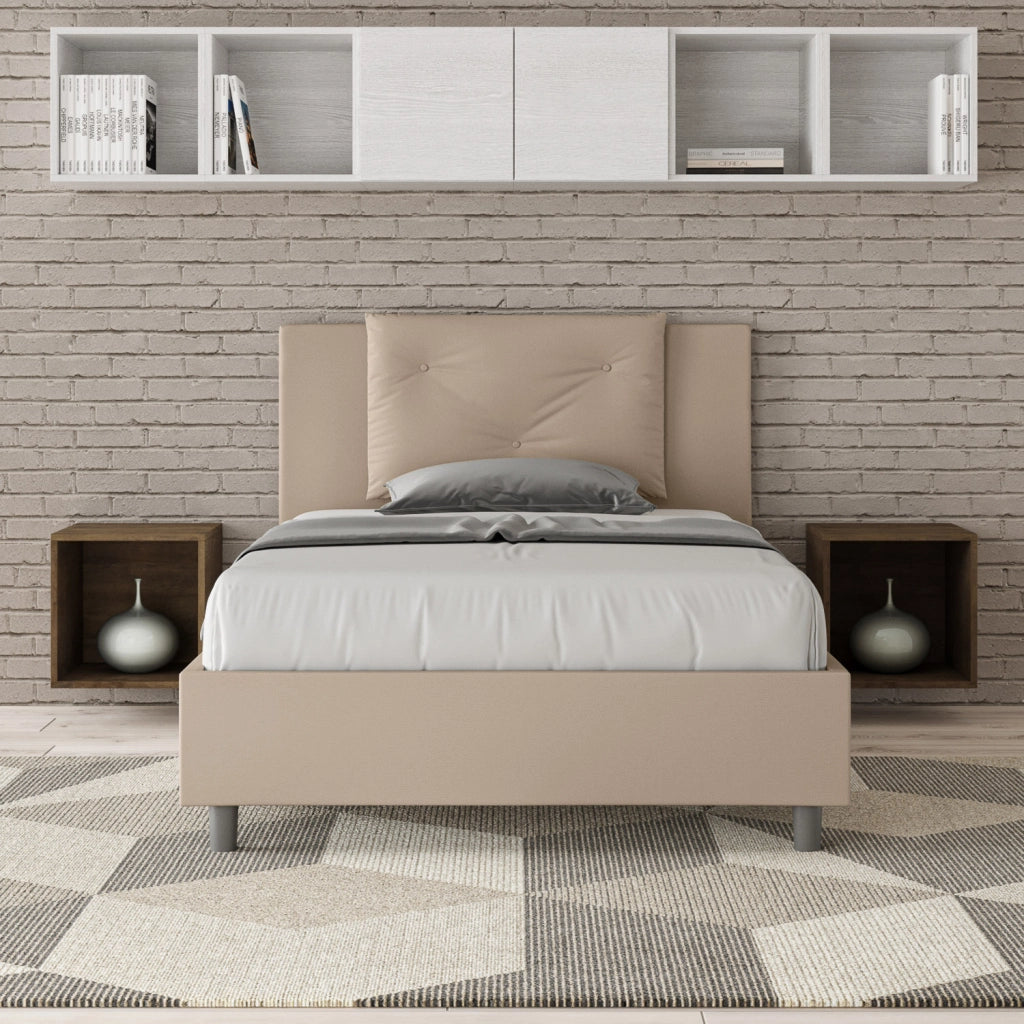 BS COM Letto una piazza e mezza contenitore imbottito 120x190 similpelle tortora