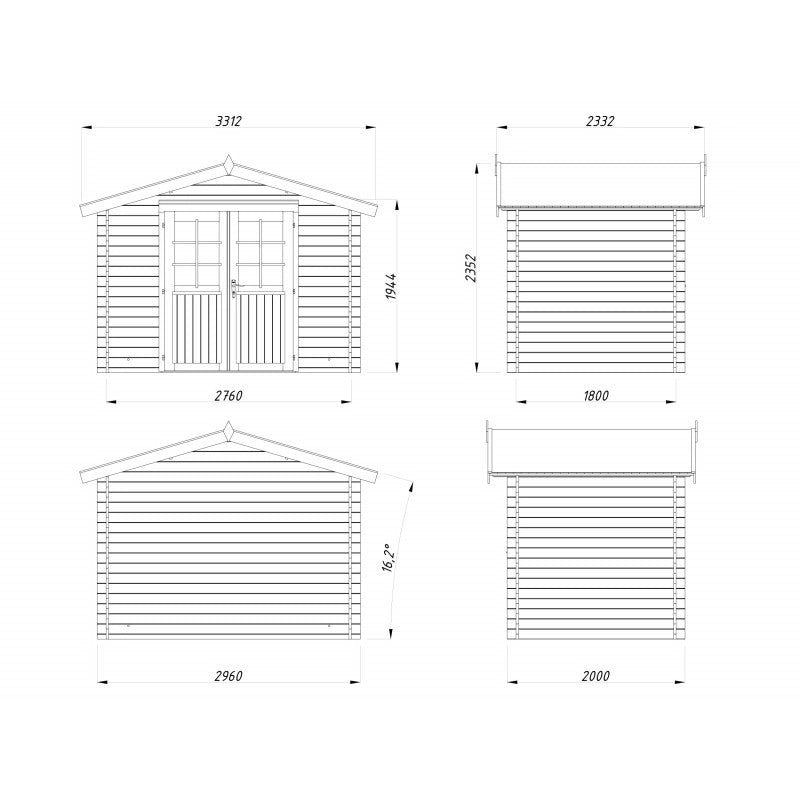 Casetta in legno da giardino 296x200 cm impregnato autoclave 28 mm, porta doppia con vetro e serratura, uso esterno - Esterni da Vivere