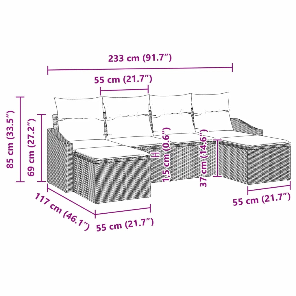 Set di divani con cuscino 6 pcs Nero polyrattan 3346836