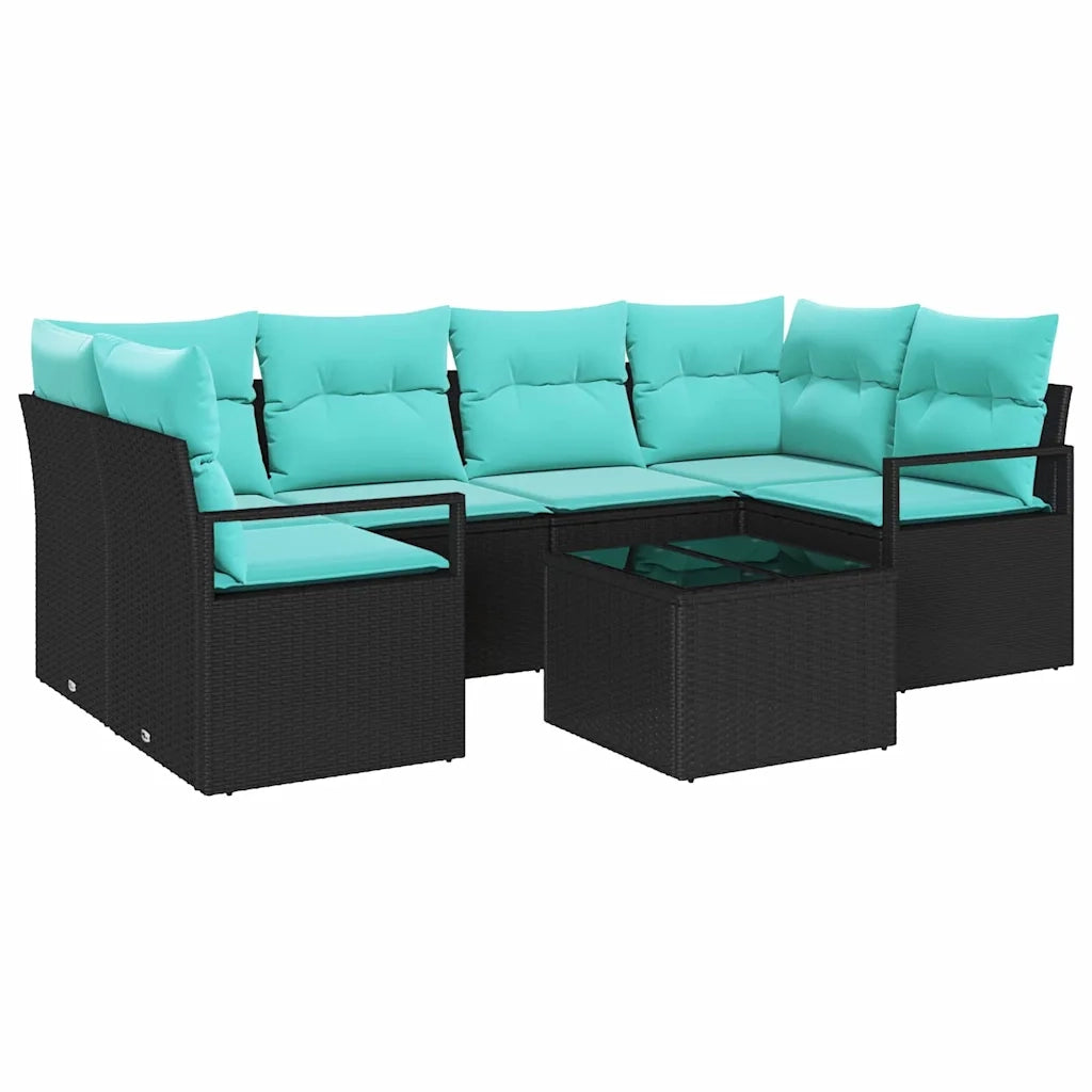 Set di divani 7 pcs Nero e Blu polyrattan 3346286