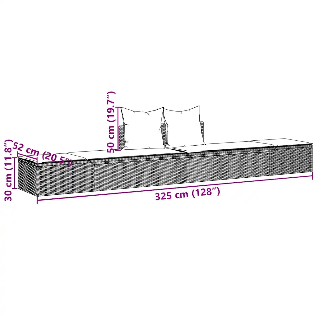 Lettino prendisole doppio con Cuscini in Polyrattan Nero 368397