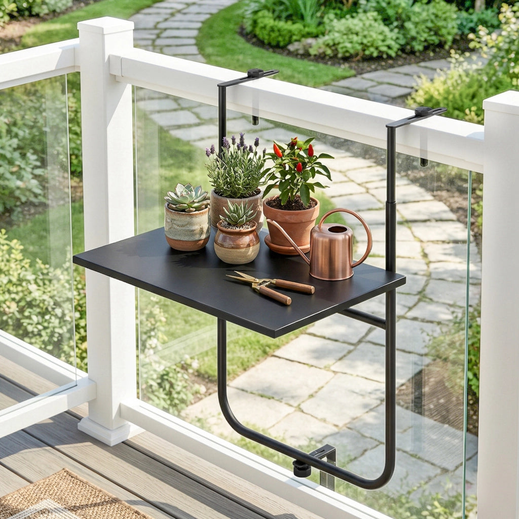 Tavolo da balcone pieghevole ¨C Xylo ¨C metallo nero regolabile 62x60x85,5cm