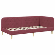 Letto singolo | Letto per adulti | Cornice del letto ad angolo Rosso Vino 90 x 200 cm Tessuto