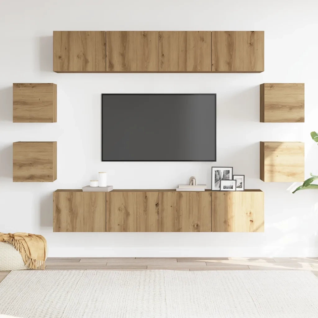 Set Mobile TV 8 pz Montato a Parete Rovere in Legno Multistrato 3328950