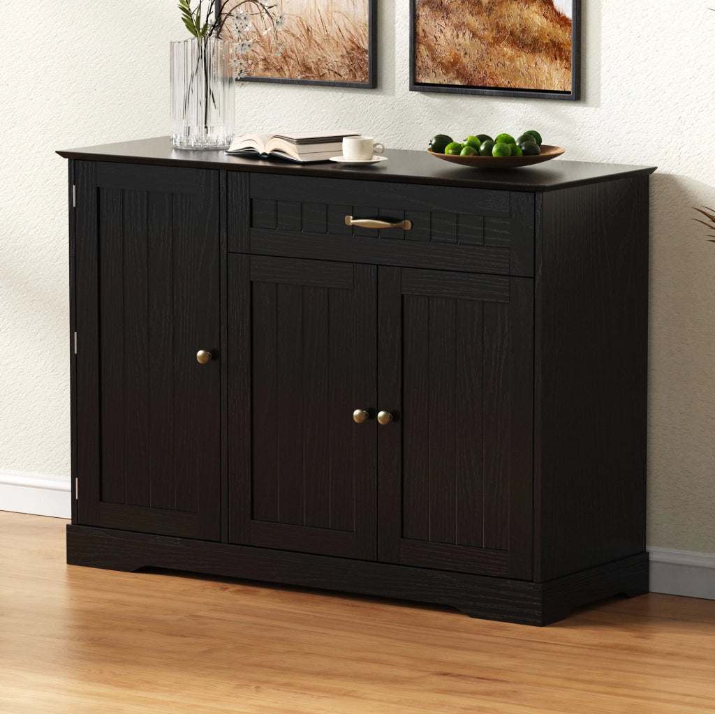Credenza moderna in MDF nero con 3 ante; 1 cassetto e ripiani regolabili
