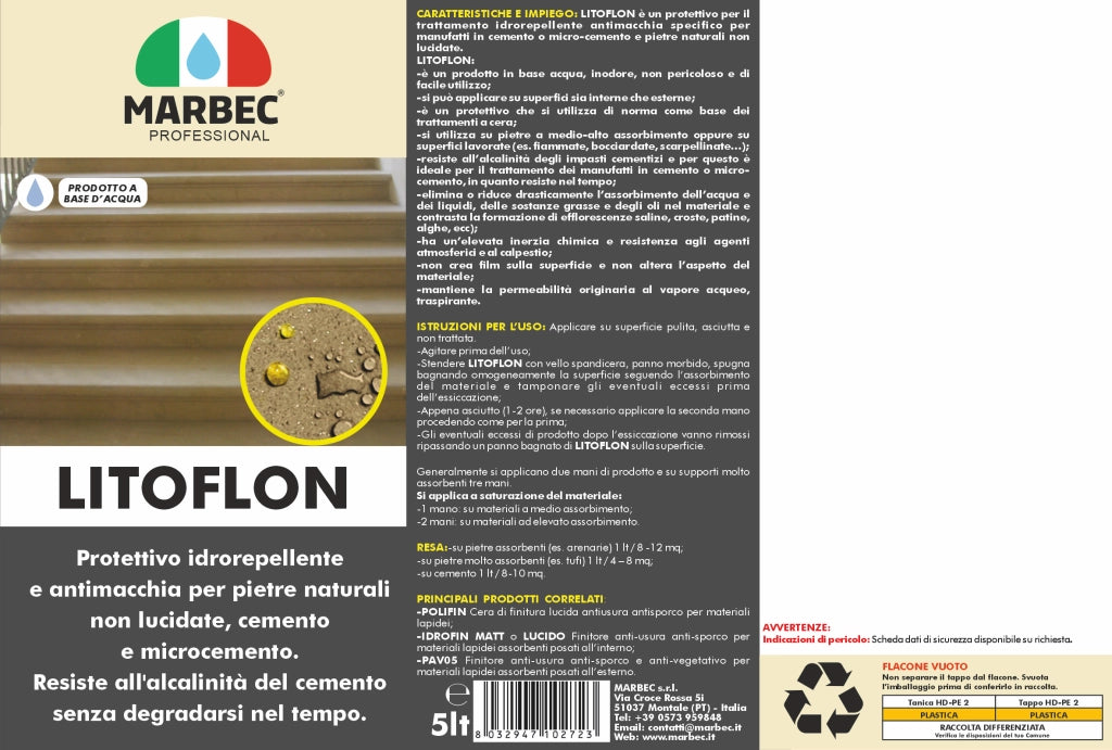 Protettivo antimacchia per cemento, pietre arenarie LITOFLON   5LTx4Pz